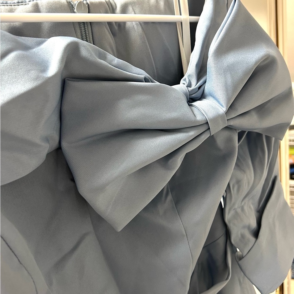 Mother of the Bride-Elegant Bow-Front Midi Dress in Light Blue